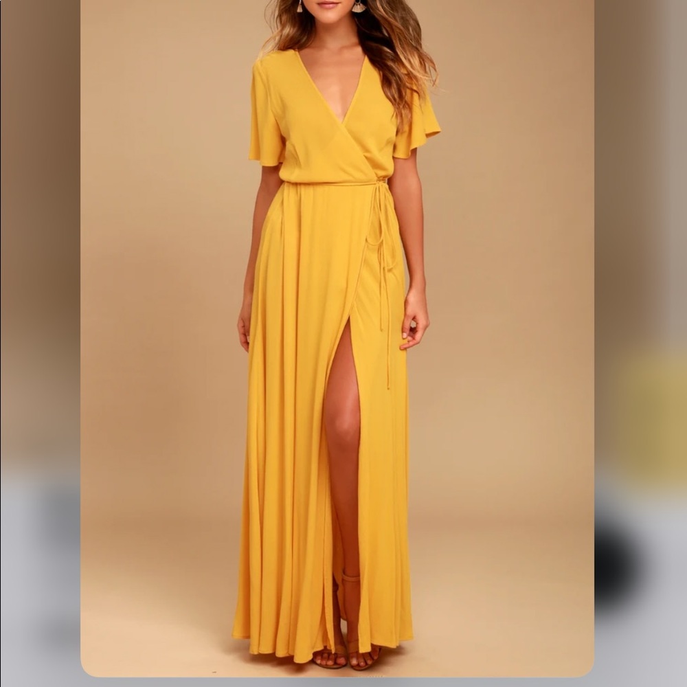 Lulu’s Yellow Wrap Maxi‎ Dress